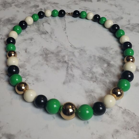 Jewelry - Vintage Black, Green, Gold and White Necklace